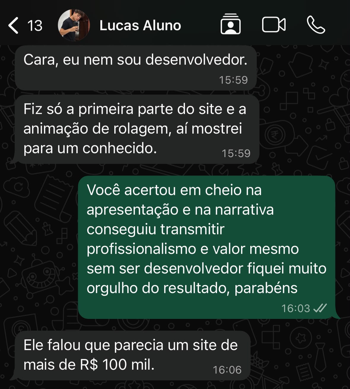 Mensagem real de aluno do sistema